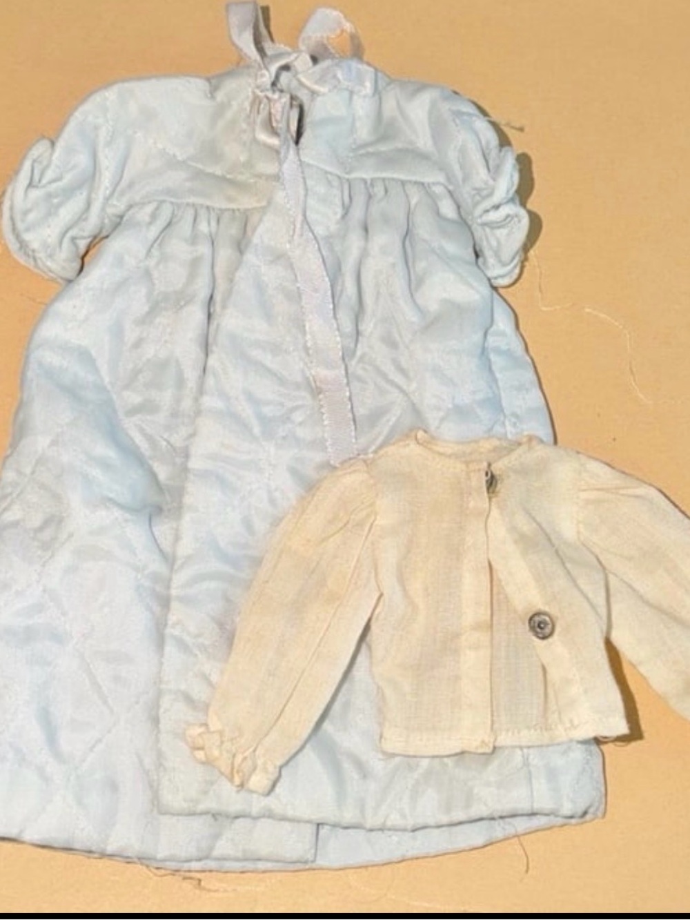 Vintage Barbie or Clone Quilted Baby Blue Satin Robe & White Pheasant Top